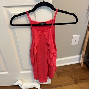Express Vibrant Coral Ruffle Dress
